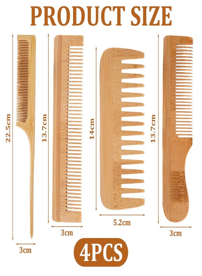 ROBOHOOK 4 Pcs Wooden Comb,Bamboo Peine De Bambu Para El Cabello for Women Men, Bamboo Wide Tooth Hair Wood Combs,Effective Anti Static - Image 2